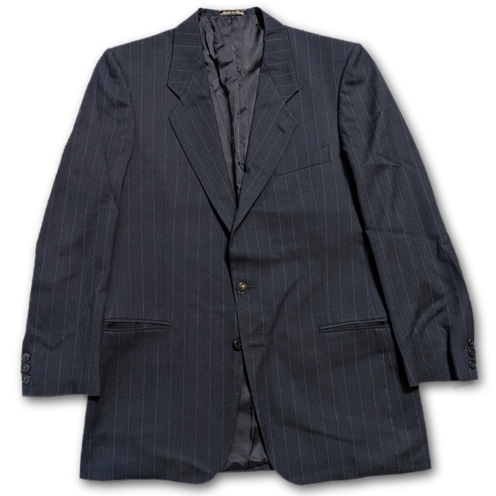 Giorgio Armani Mens Blazer Navy Blue 40L Mani Made In Italy VTG Pinstripe L40